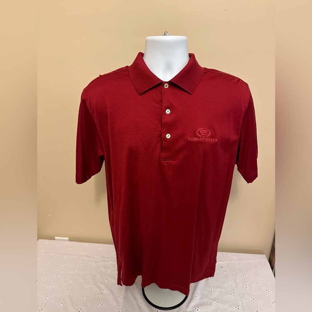 Peter Millar Men's Polo With Cobalt Boats Embroidered Logo Red Medium